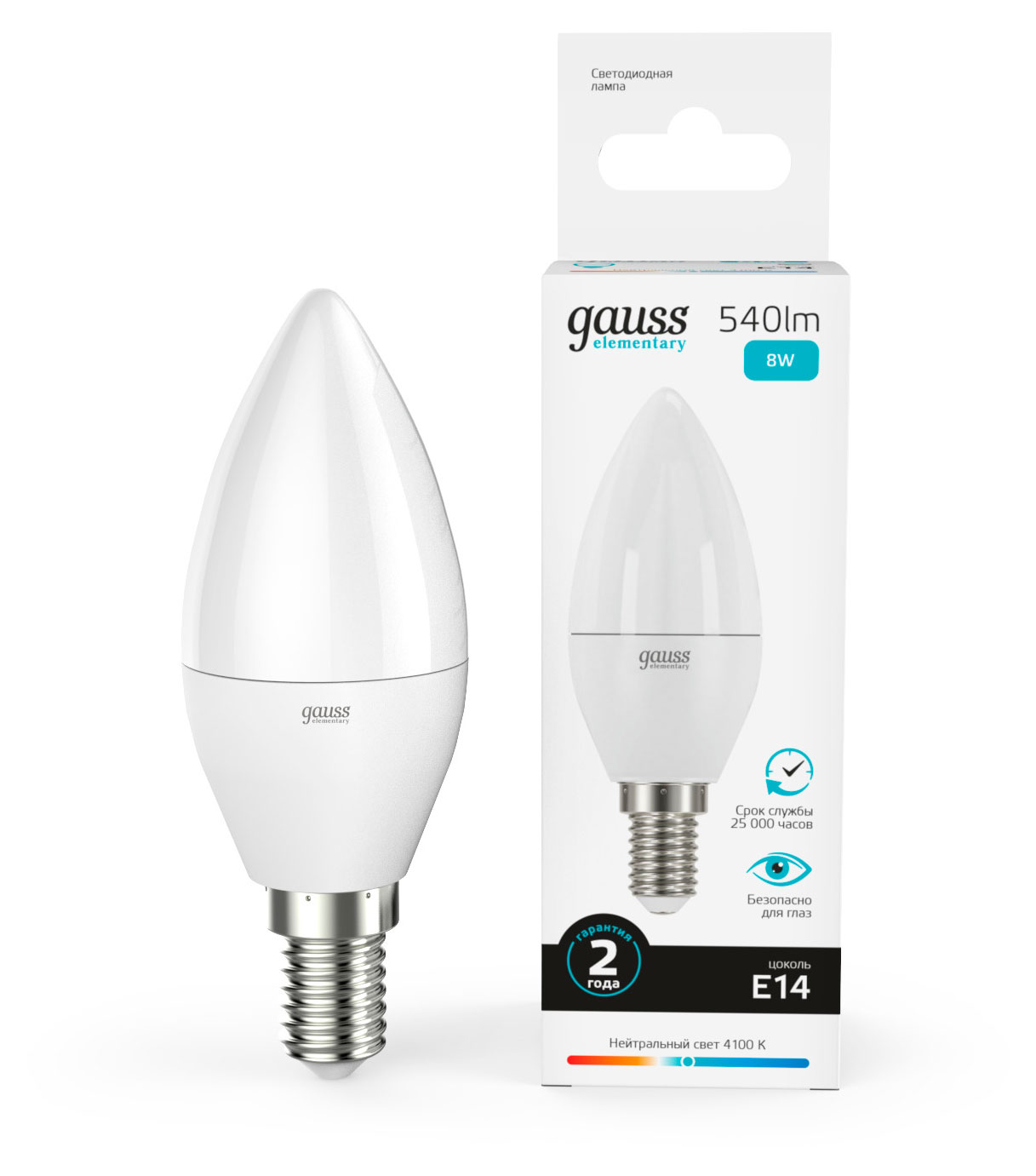 

Лампа светодиодная Gauss 8W 4100K Е14 LED дневной белый свет, 1 шт