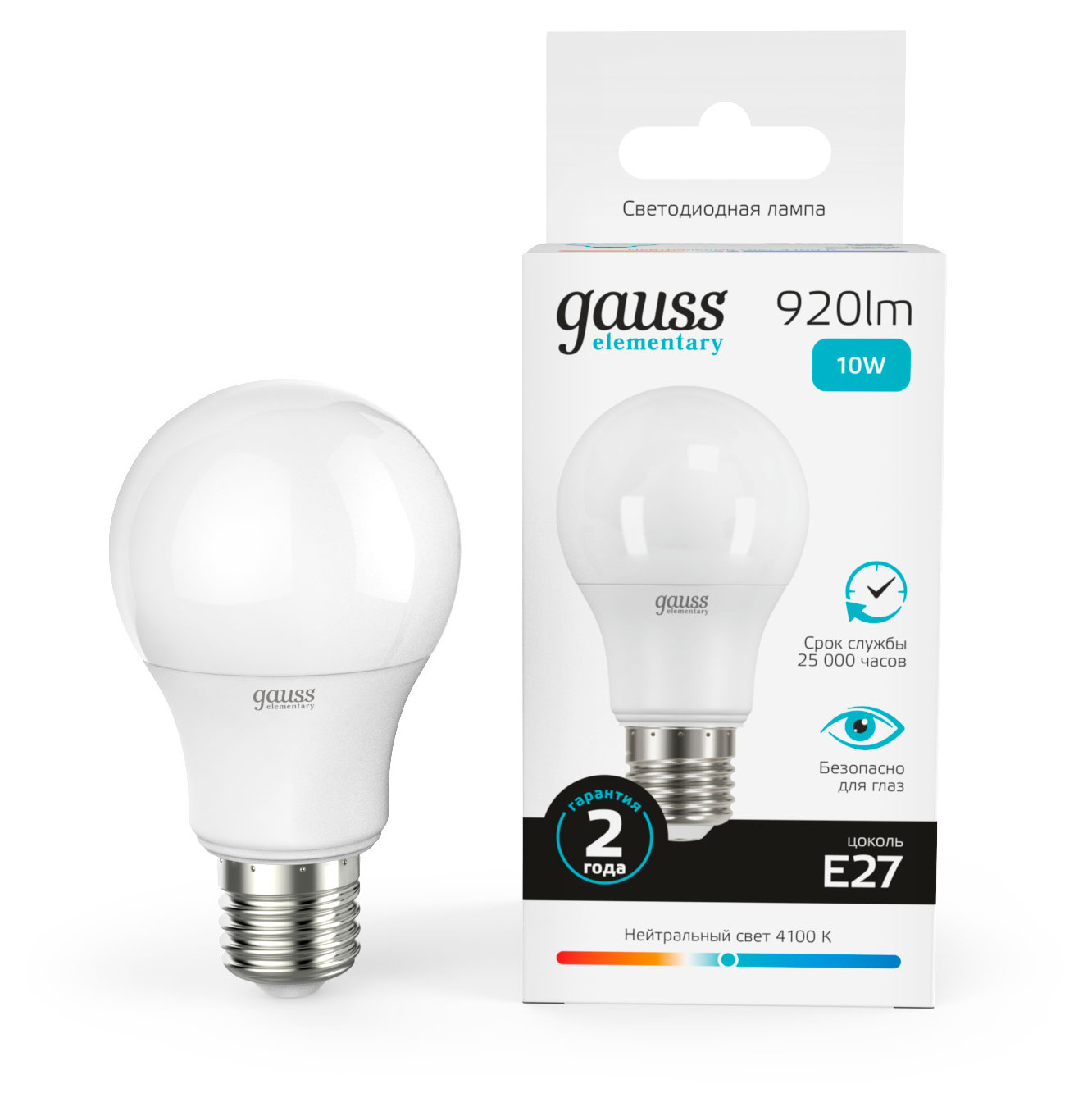 

Лампа светодиодная Gauss 10W 4100K Е27 LED дневной белый свет, 1 шт