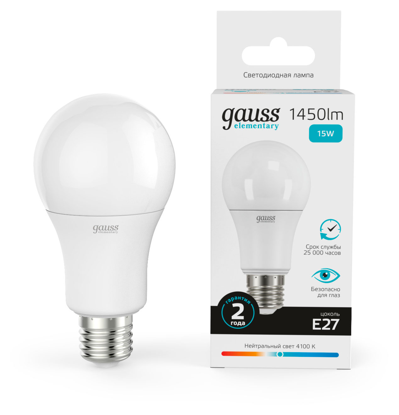 

Лампа светодиодная Gauss 15W 4100K E27 LEDдневной белый свет, 1 шт
