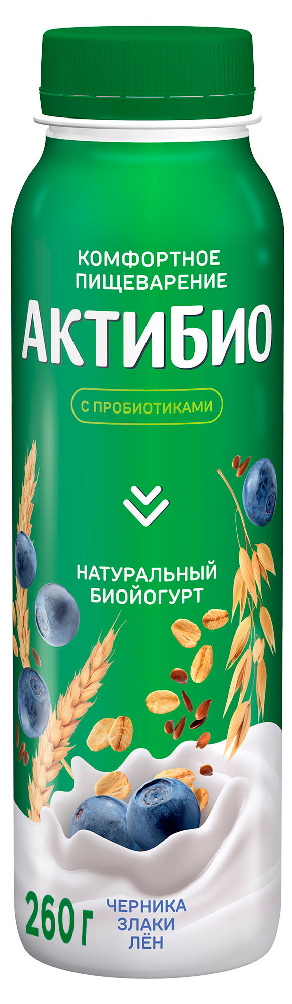 Изображение товара Йогурт питьевой «АктиБио» с черникой и 5 злаками 1,6% БЗМЖ 260 г