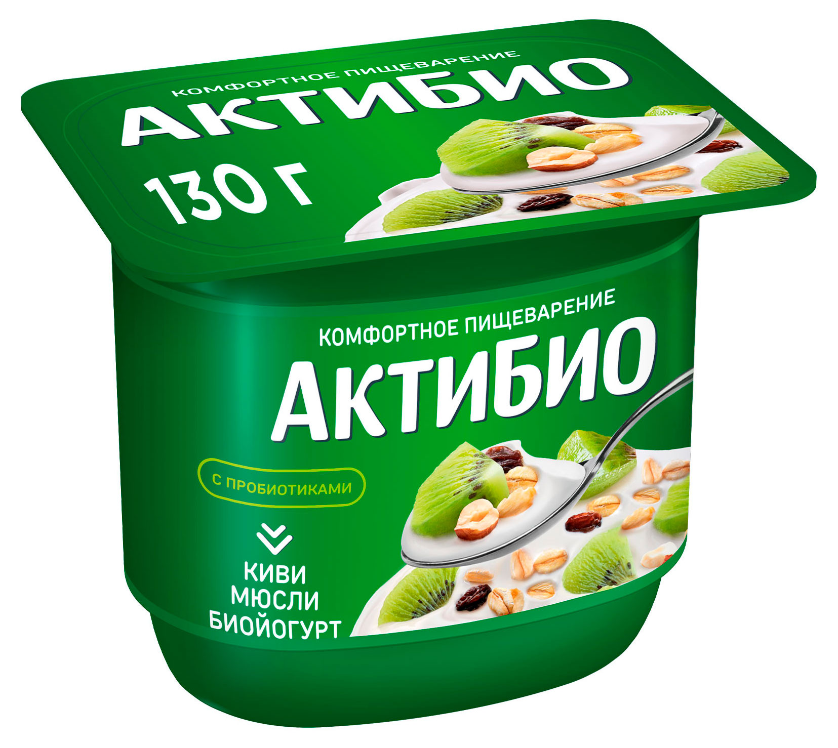 Изображение товара Йогурт АктиБио с киви и мюсли 130 г натуральный вкус и польза