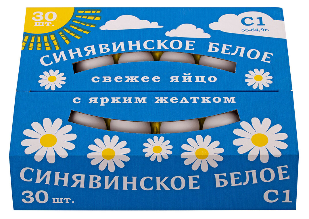 Изображение товара Яйцо куриное «Синявское» с ярким желтком С1 белое лоток, 30 шт