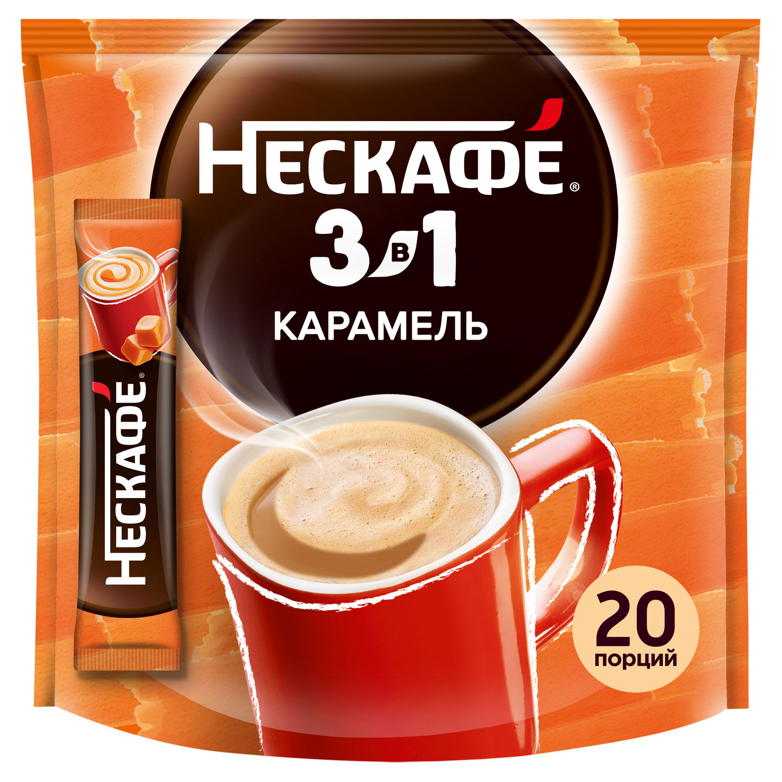 Изображение товара Напиток кофейный растворимый «Нескафе» 3в1 Карамель, 14,5 г х 20 шт