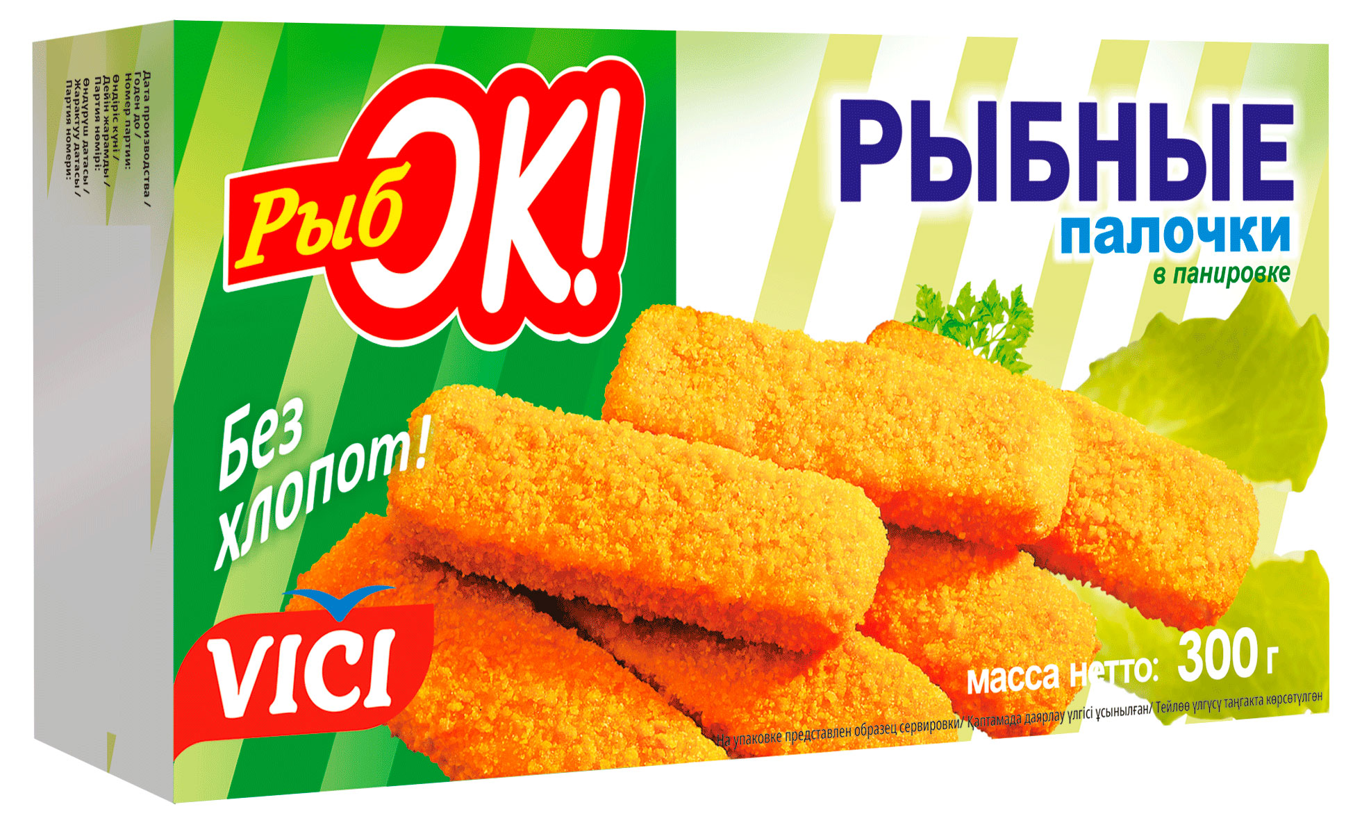 Изображение товара Рыбные палочки VICI РыбОК из минтая и хека в панировке замороженные, 300 г