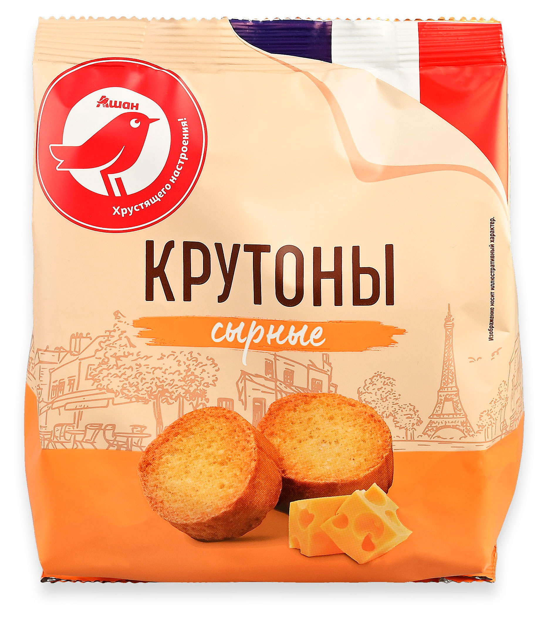 Изображение товара Сухари АШАН Красная птица Крутоны сырные, 100 г