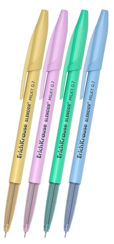 Изображение товара Ручка шариковая ErichKrause Slender Stick Milky 0.7 Super Glide Technology синий, 1 шт в ассортименте