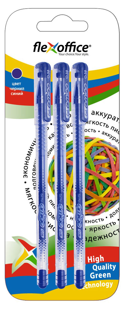 Изображение товара Ручка гелевая Flexoffice Amigo 0,38 мм синяя, 3 шт