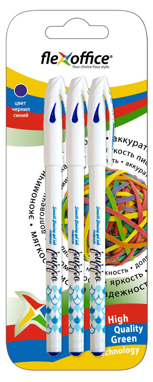 Изображение товара Ручка гелевая Flexoffice puppo 0,5 мм синяя, 3 шт