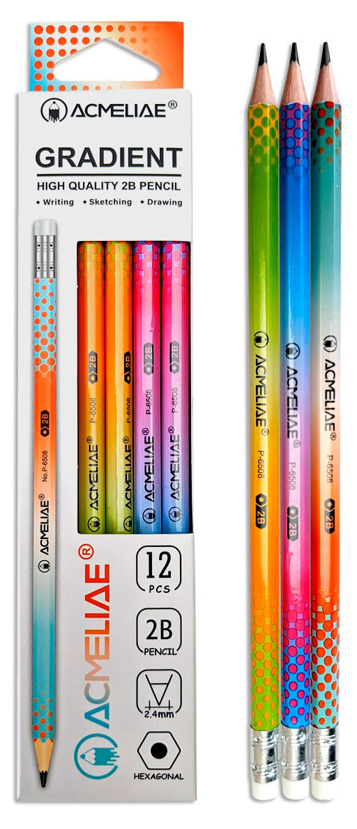 Изображение товара Карандаш чернографитный ACMELIAE 2B с ластиком шестигранный, 1 шт в ассортименте