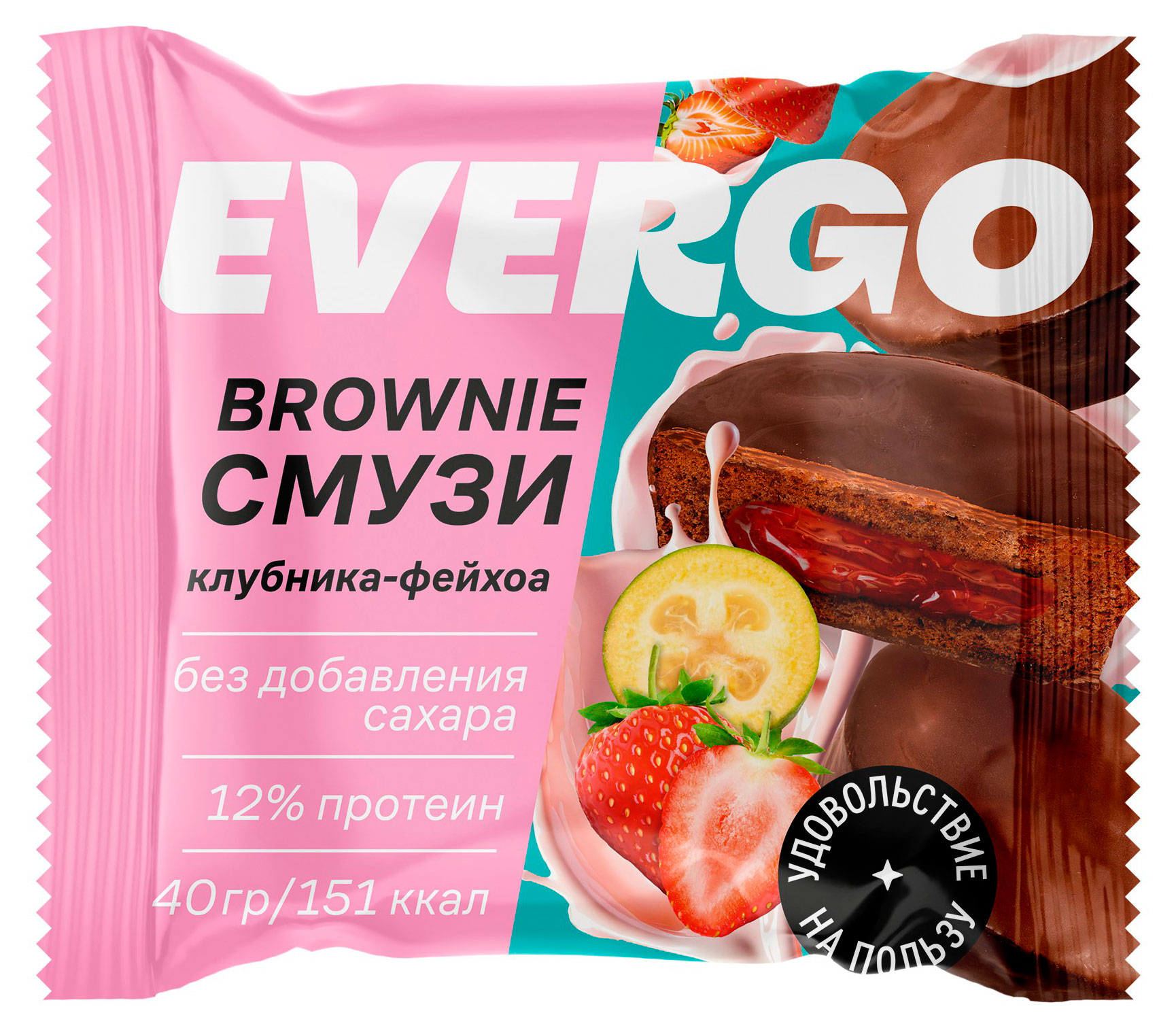 Изображение товара Протеиновое пирожное Evergo Брауни с фейхоа и клубникой, без сахара, 40 г