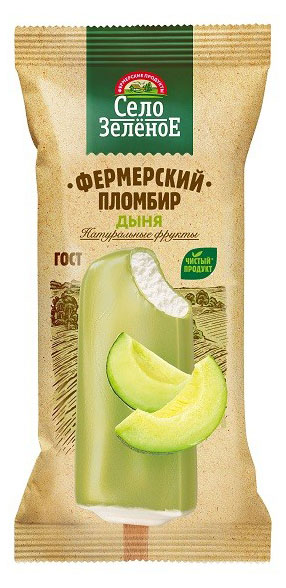 Изображение товара Мороженое пломбир «Село Зеленое» ванильный в дынной глазури 15% БЗМЖ, 70 г