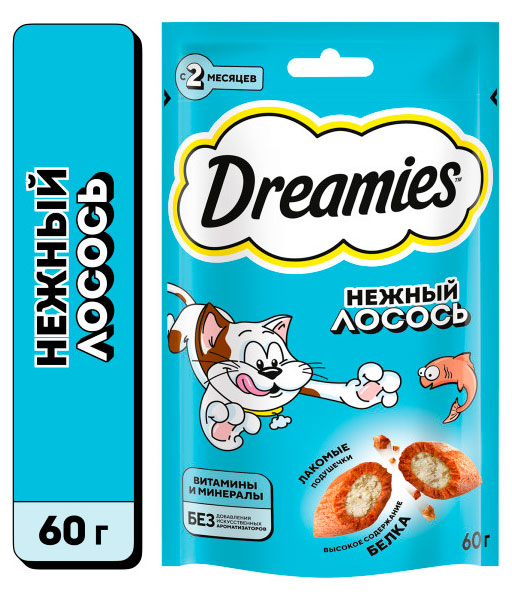 Изображение товара Лакомство для кошек Dreamies подушечки с лососем, 60 г