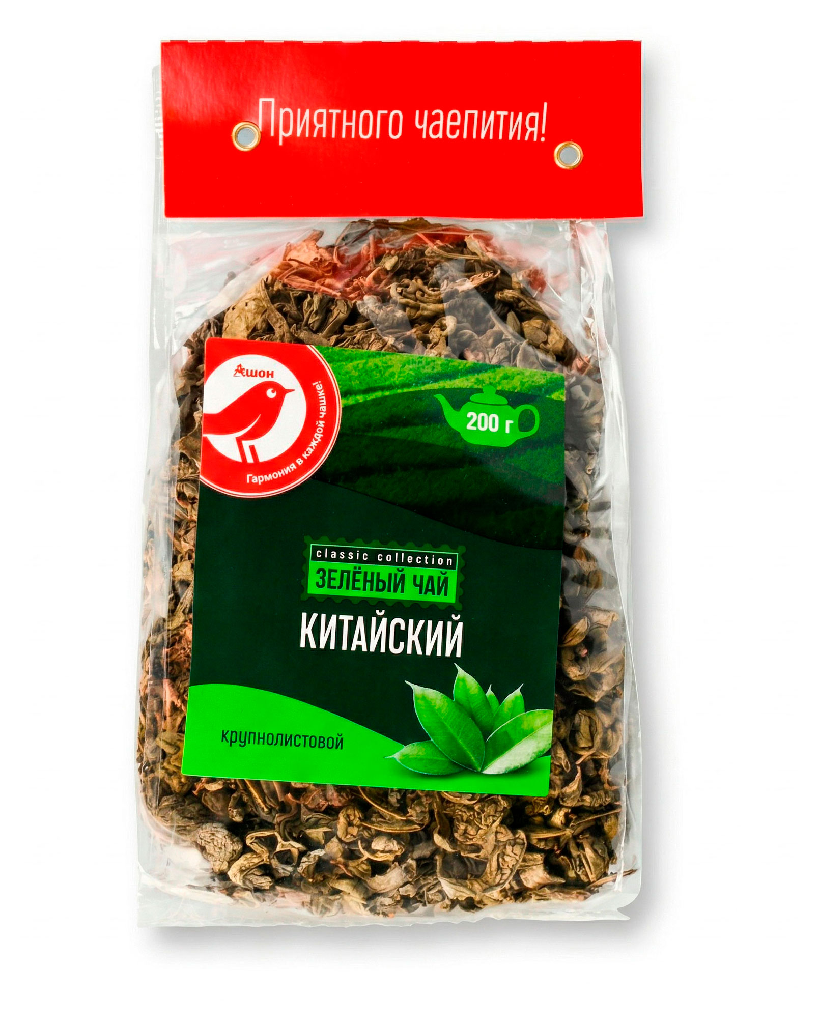 Изображение товара Чай зеленый АШАН Красная птица Китайский листовой, 200 г