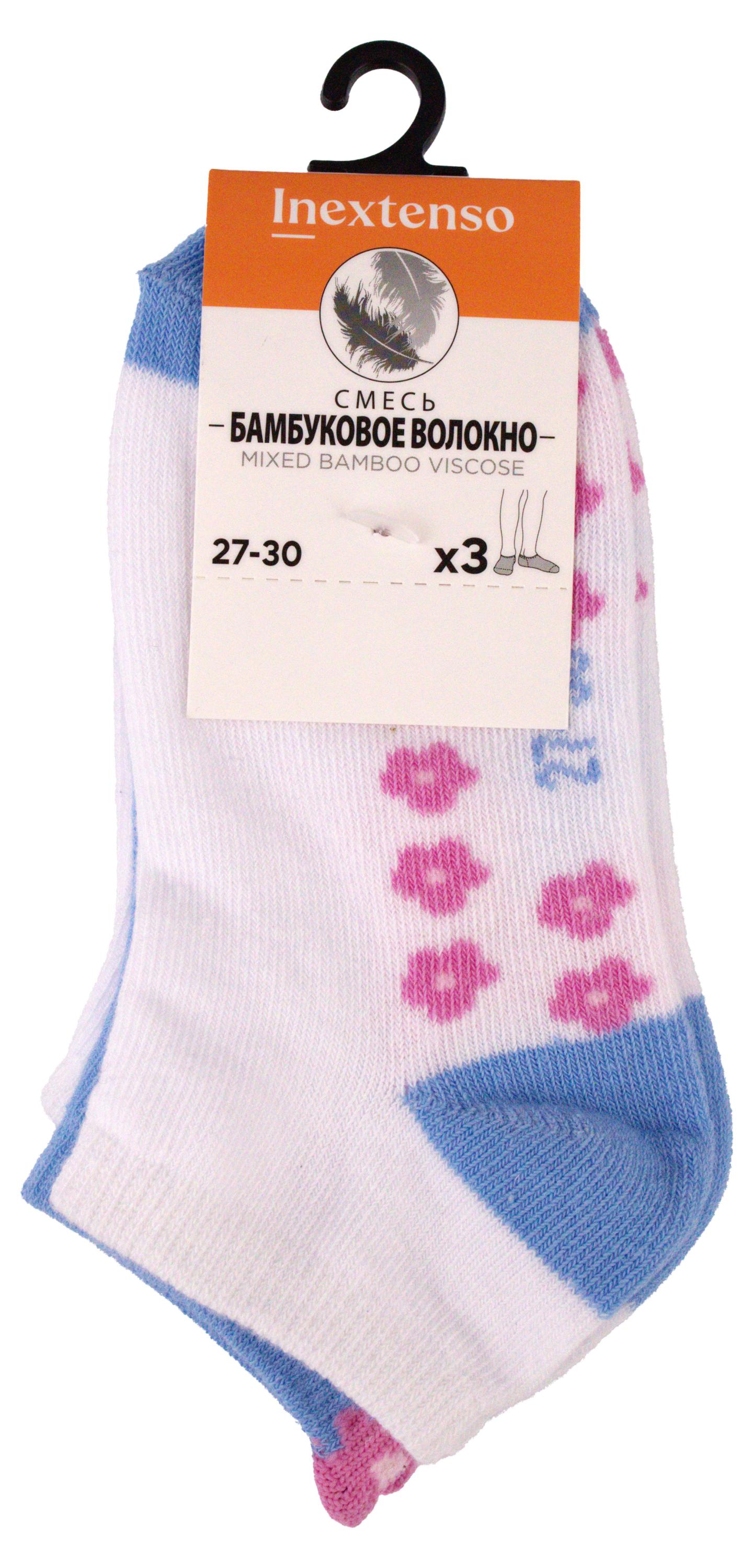 Изображение товара Носки для девочки InExtenso укороченные бело-синие, р. 27/30-35/38 3 пары