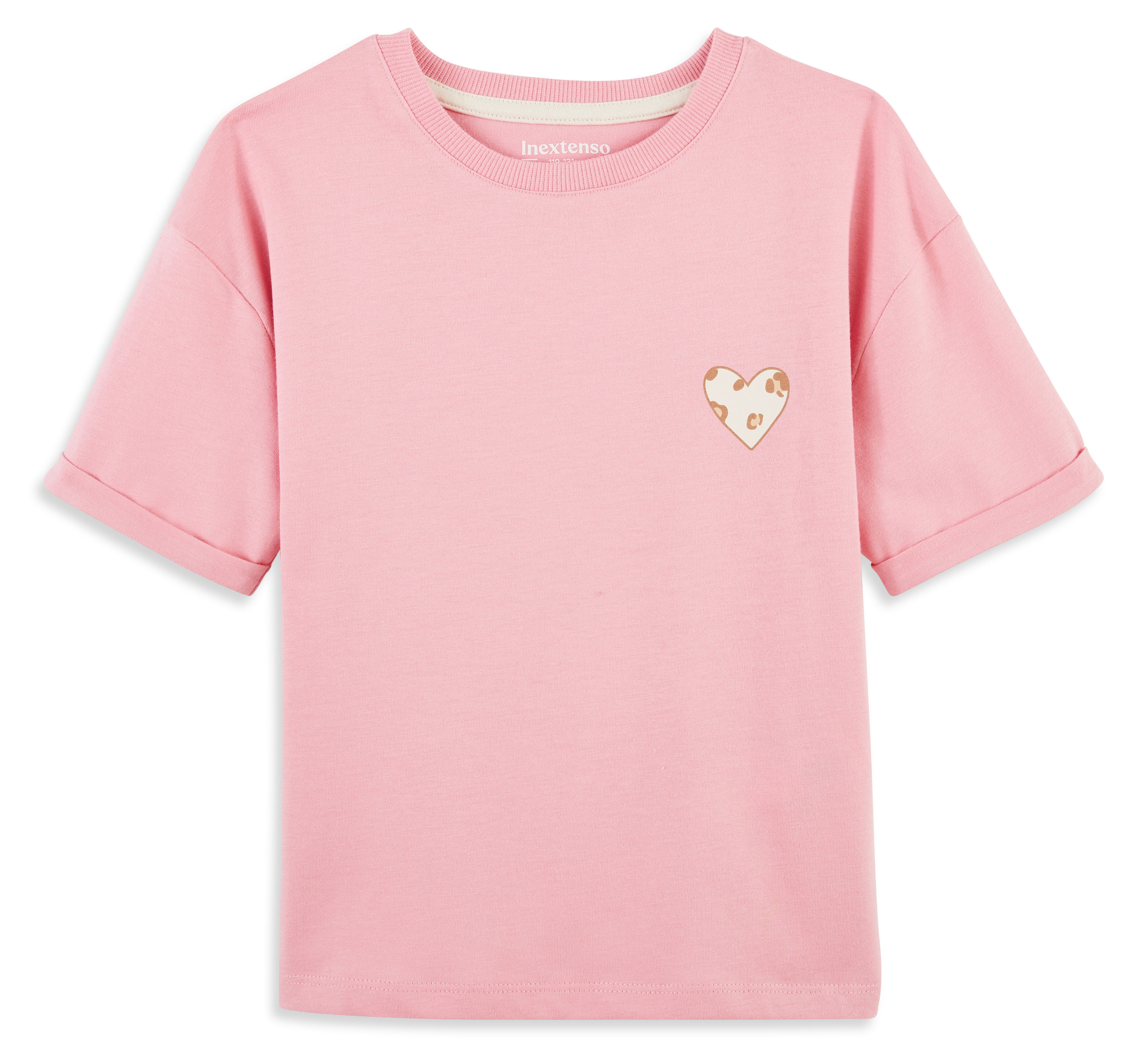 Изображение товара Футболка для девочки InExtenso с коротким рукавом розовая с сердечком, р. 3-14