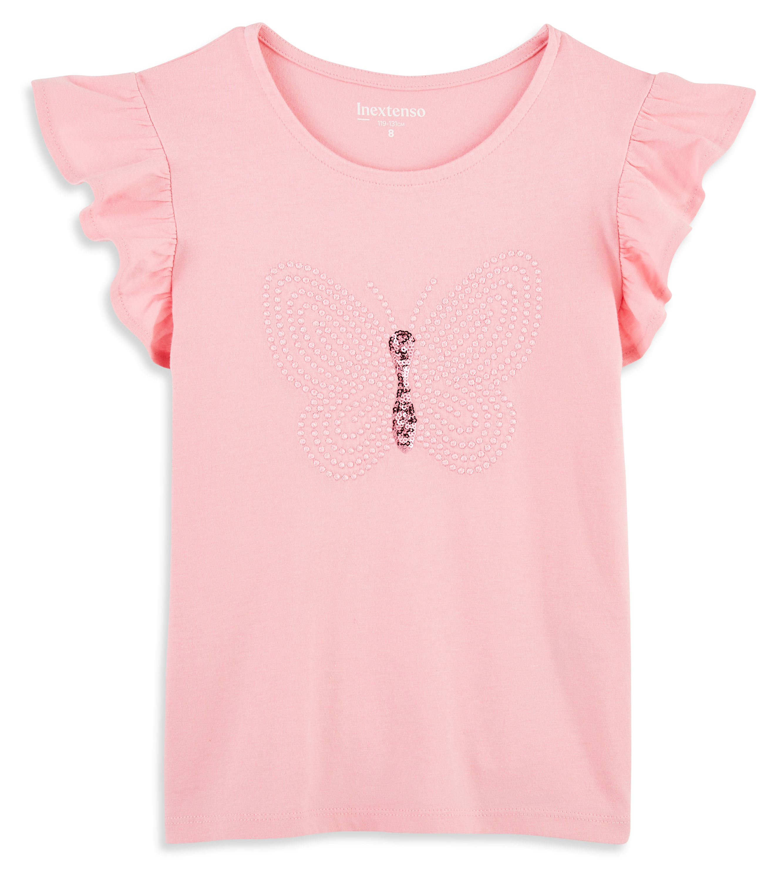 Изображение товара Футболка для девочки InExtenso с коротким рукавом розовая с бабочкой, р. 3-14