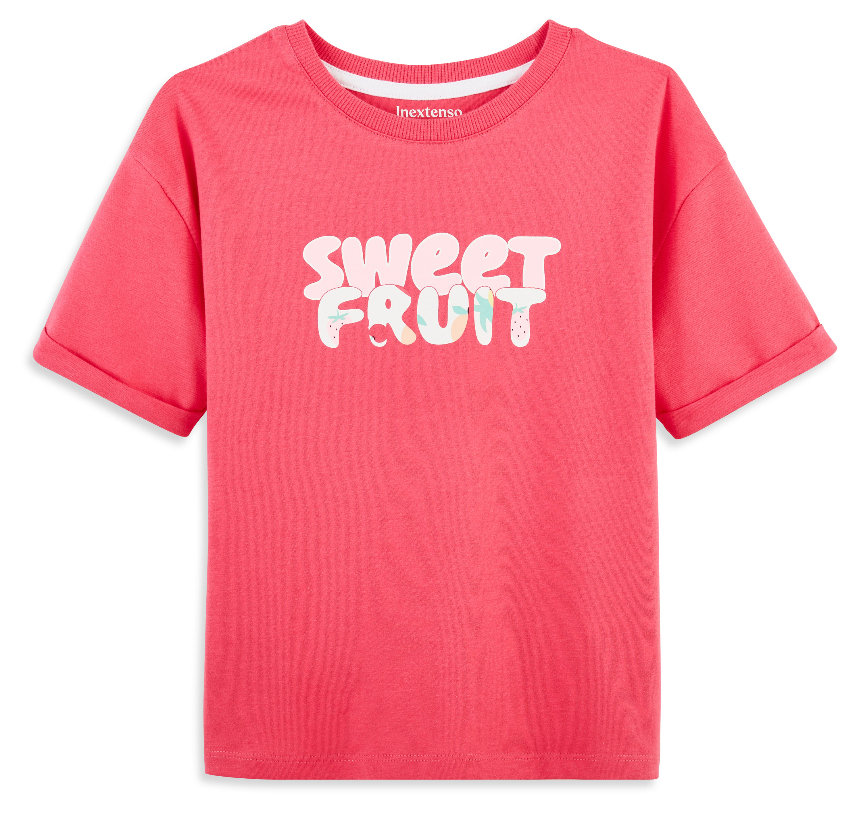 Изображение товара Футболка для девочки InExtenso с коротким рукавом розовая Sweet fruit, р. 3-14