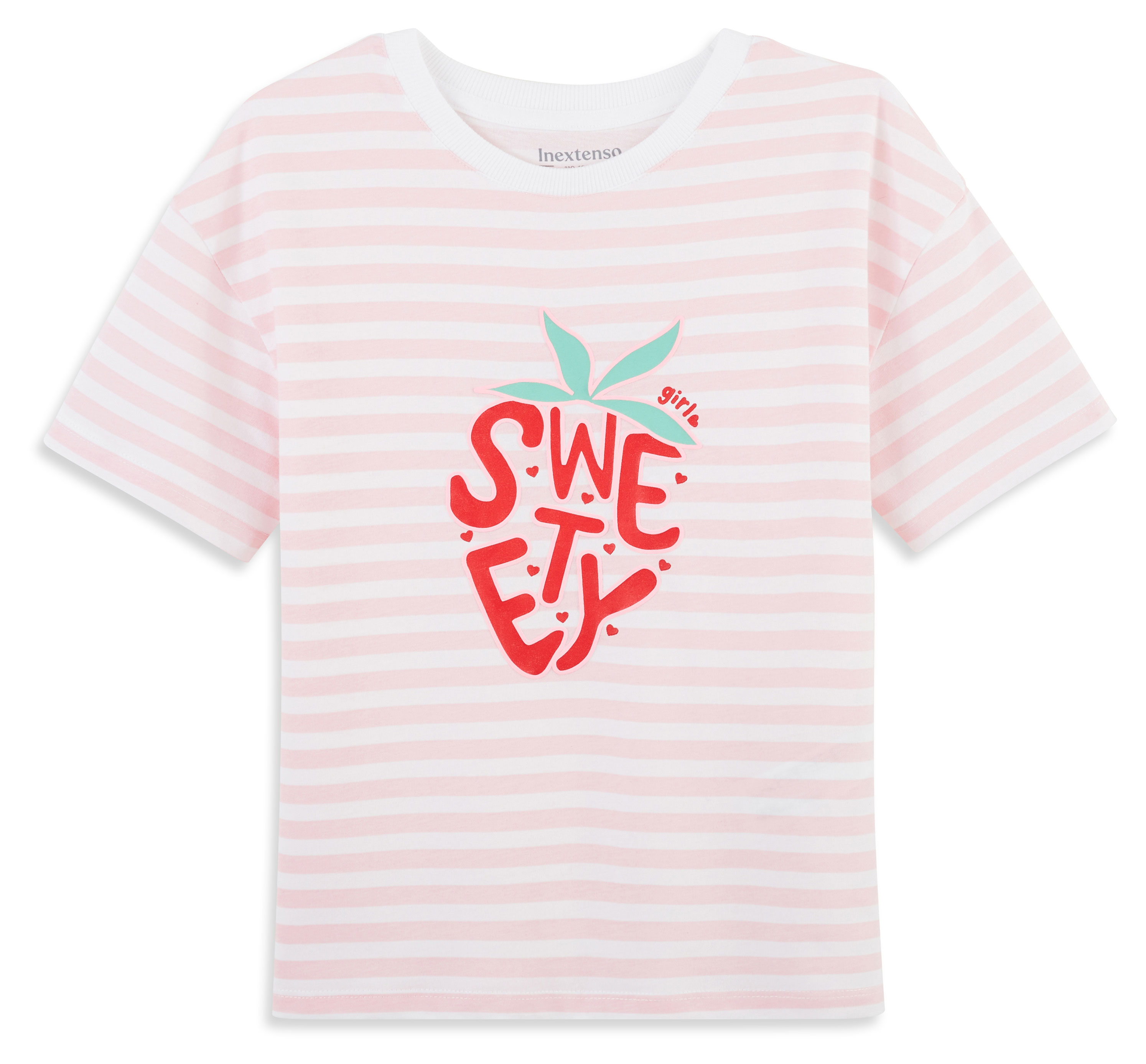

Футболка для девочки InExtenso с коротким рукавом розовая в полоску Sweety, р. 3-14