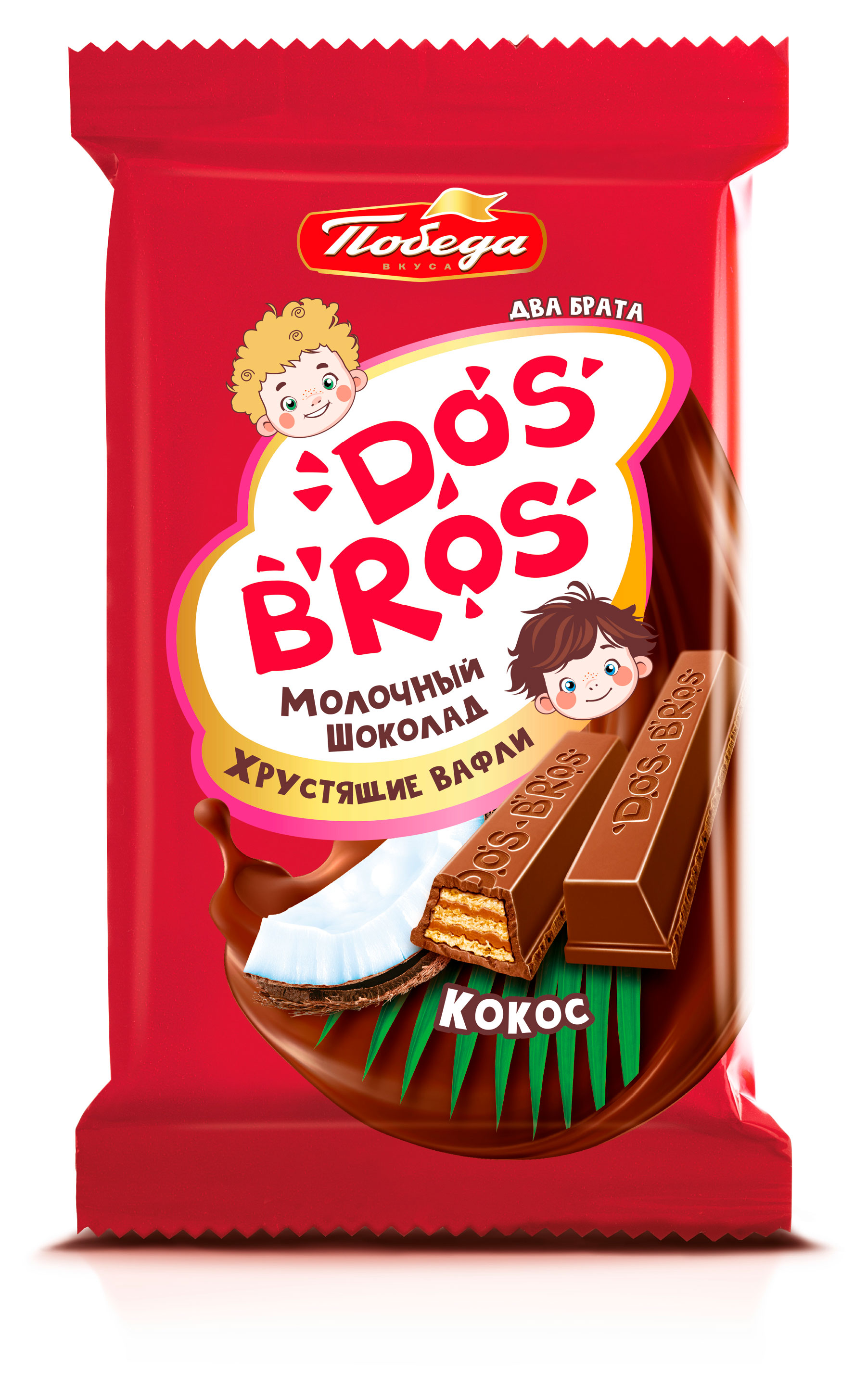 Изображение товара Шоколад молочный «Победа вкуса» Дос-Брос Хрустящие вафли Кокос, 37 г