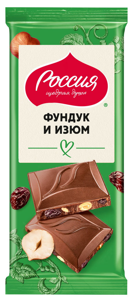 Изображение товара Шоколад молочный «Россия - Щедрая душа!» Фундук и изюм, 75 г