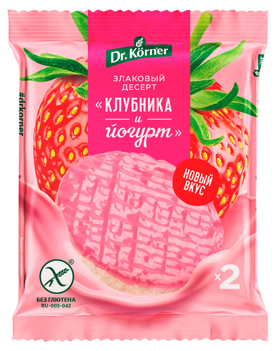 Изображение товара Хлебцы рисовые Dr. Korner клубничные с йогуртом без глютена, 34 г