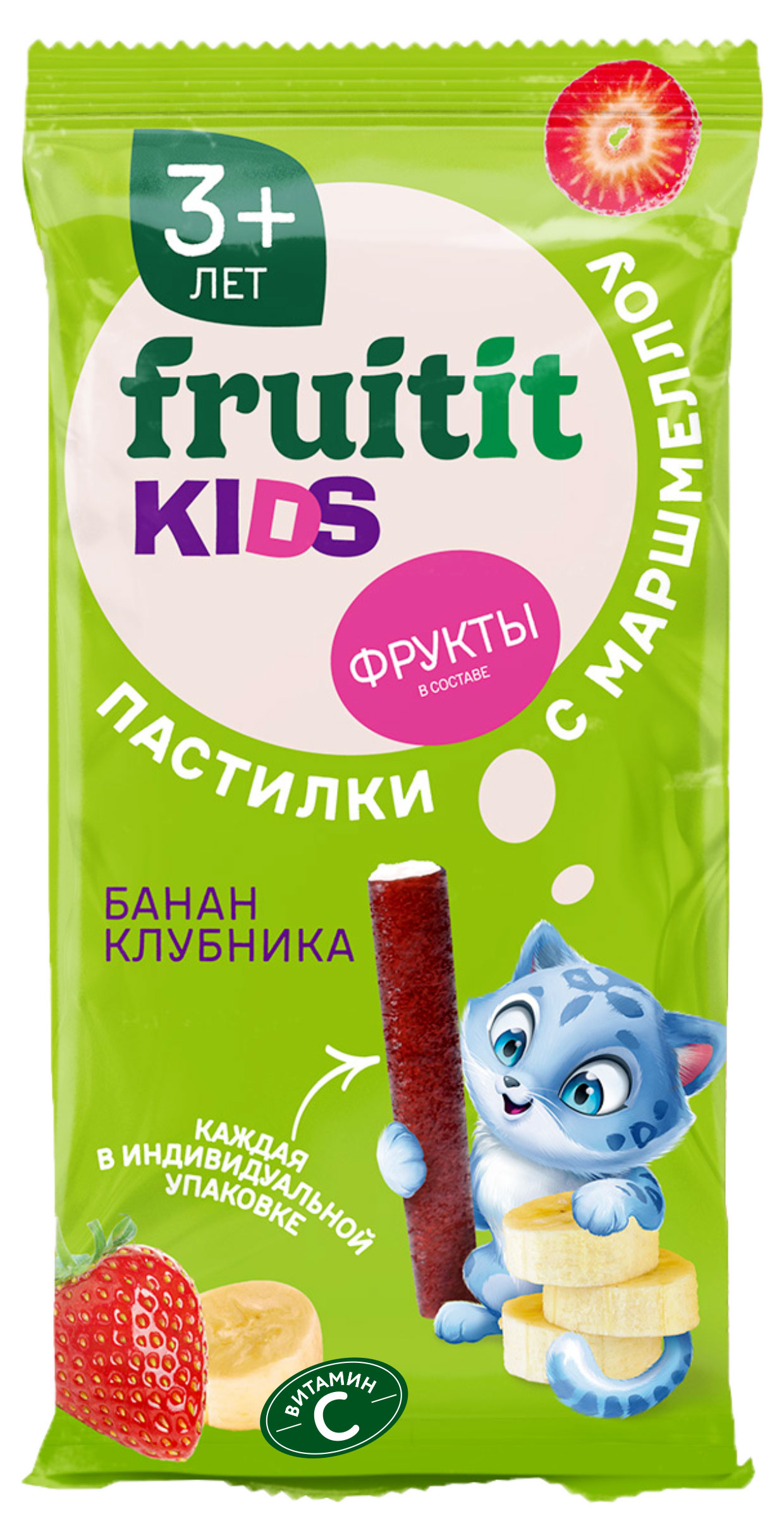 Изображение товара Пастилки Fruit It Kids клубника-банан с маршмеллоу, 45 г