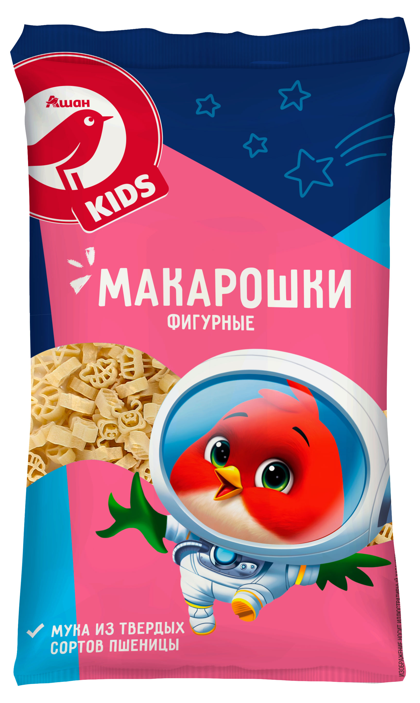 Изображение товара Макаронные изделия АШАН Красная птица Kids детские фигурные Макарошки, 300 г