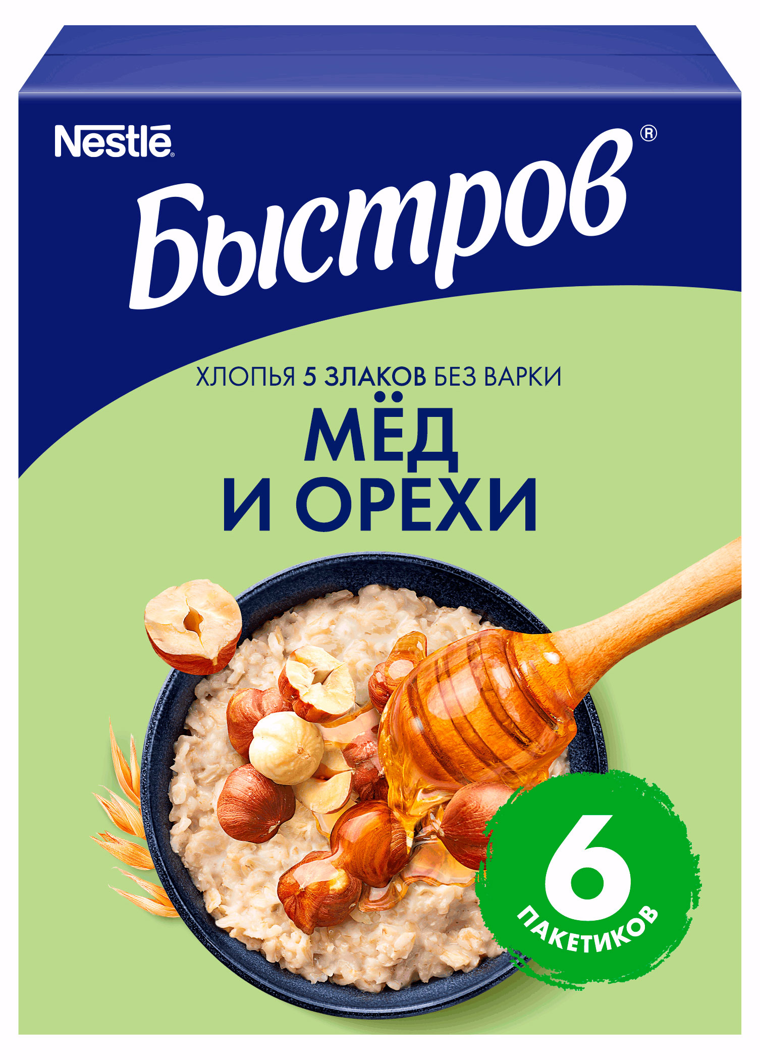 Изображение товара Каша Быстров Мед и Орехи 240 г - овсяная цельнозерновая с пребиотиком