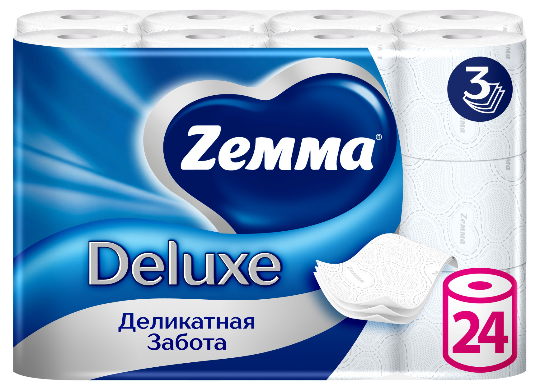 

Туалетная бумага Zemma Deluxe Деликатная Забота 3 слоя, 24 рулона