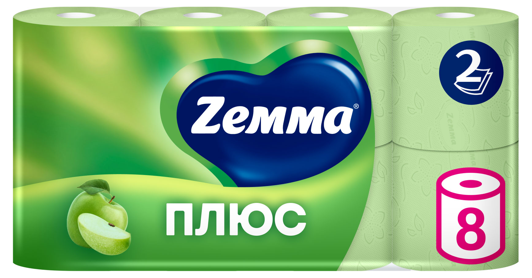 

Туалетная бумага Zemma Плюс Яблоко 2 слоя, 8 рулонов