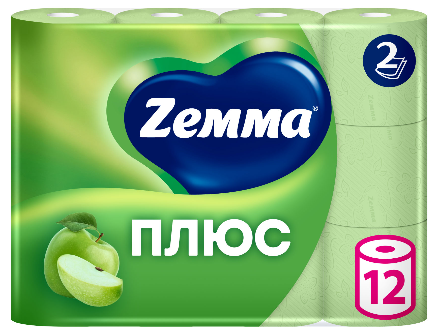 Изображение товара Туалетная бумага Zemma Яблоко 2 слоя 12 рулонов мягкая и биоразлагаемая