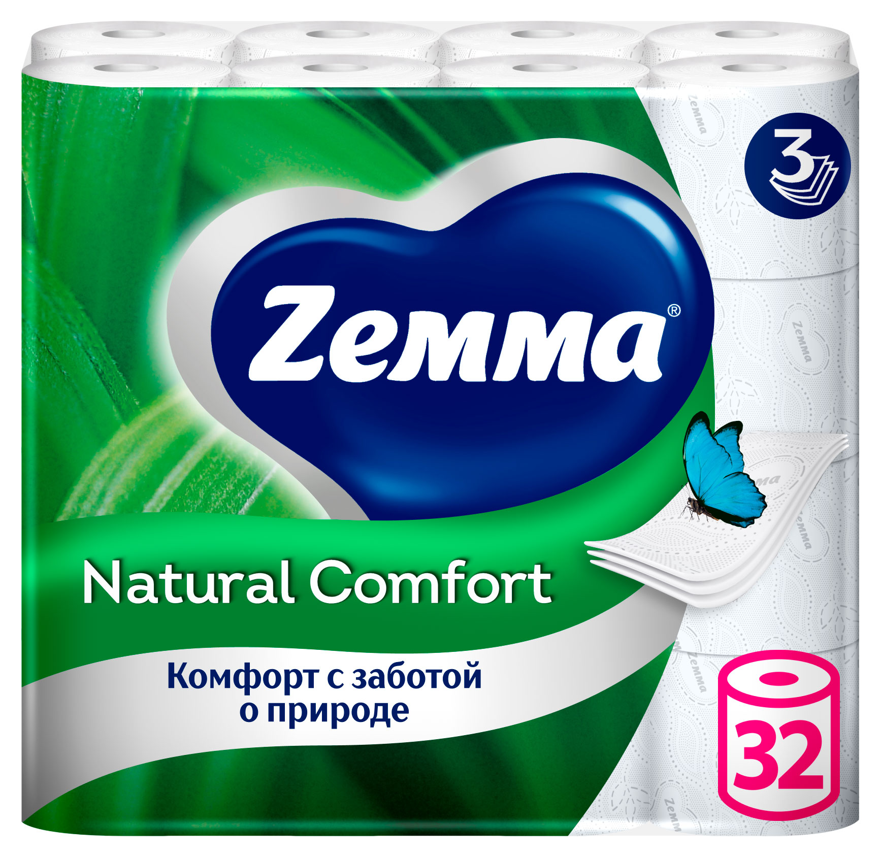 

Туалетная бумага Zemma Natural Comfort Без аромата 3 слоя, 32 рулона