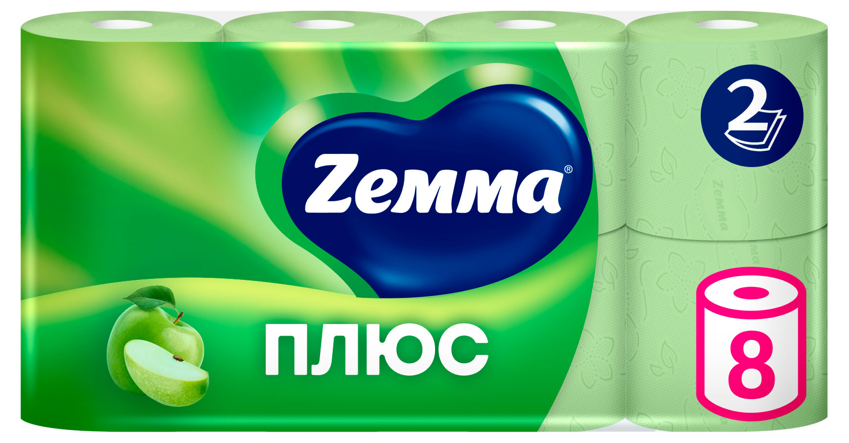 Изображение товара Туалетная бумага Zemma Плюс Яблоко 2 слоя, 8 рулонов