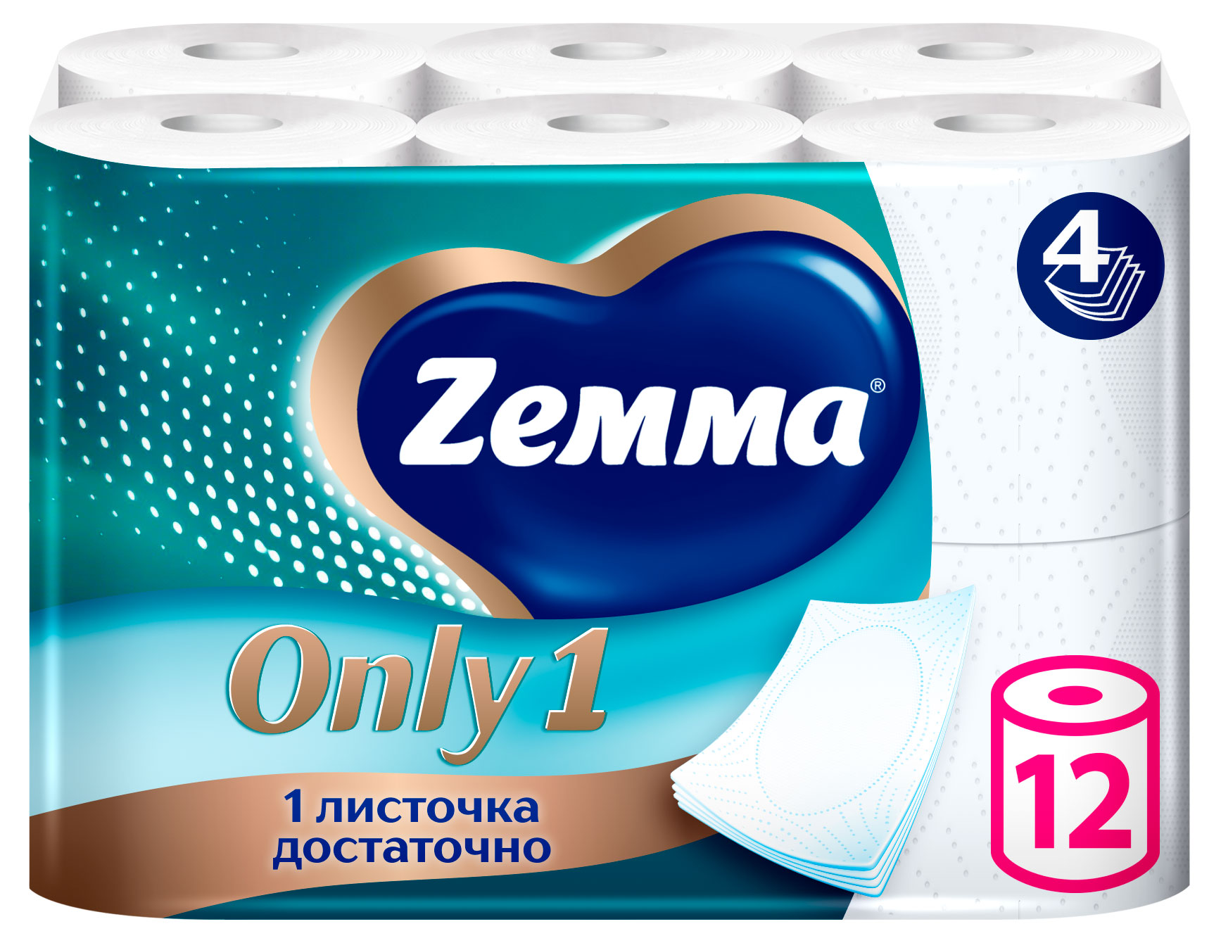 Изображение товара Туалетная бумага Zemma Only1 4 слоя, 12 рулонов, без отдушки