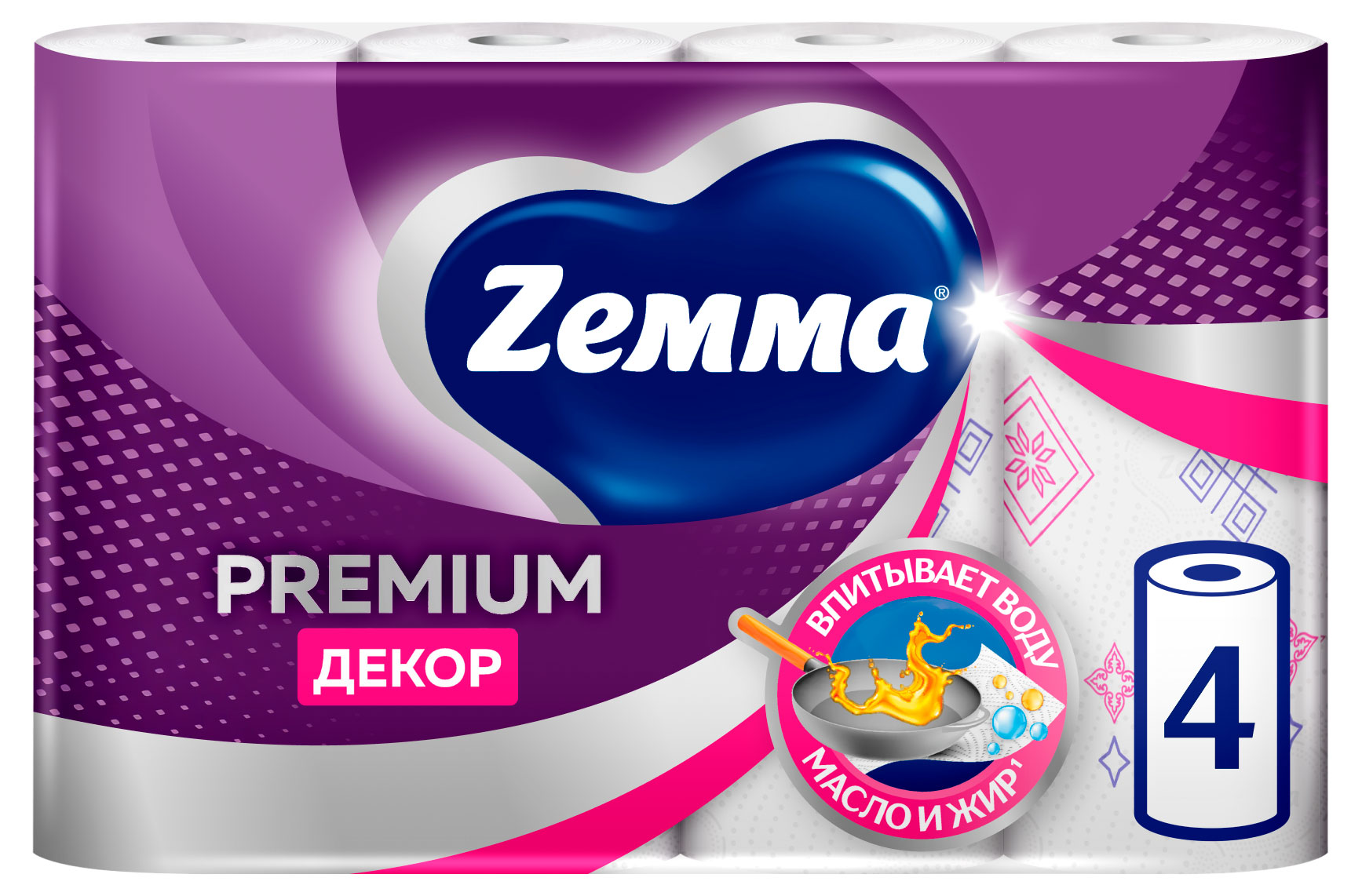 Изображение товара [Туалетные/косметические] Zewa Premium Decor 2x4 рулона - Белые двухслойные бумажные полотенца с пр