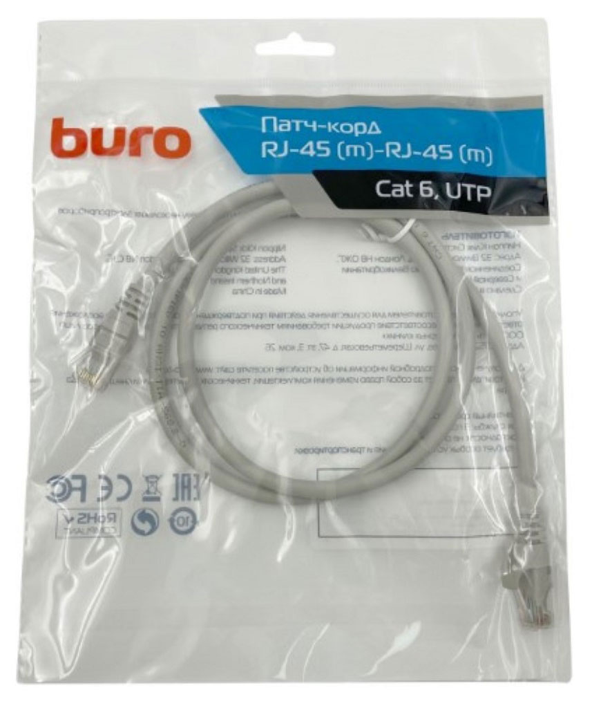 Изображение товара Патч-корд BURO UTP cat 6 серый, 1 м