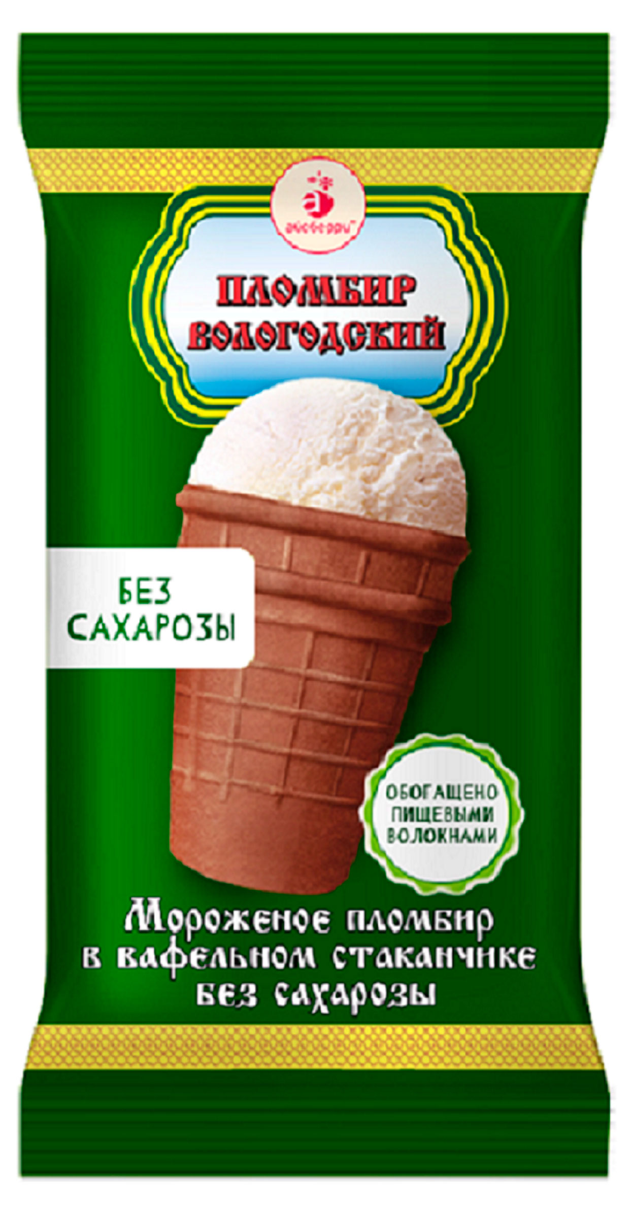 

Мороженое пломбир Вологодский пломбир в вафельном стаканчике без сахарозы 12% БЗМЖ, 100 г