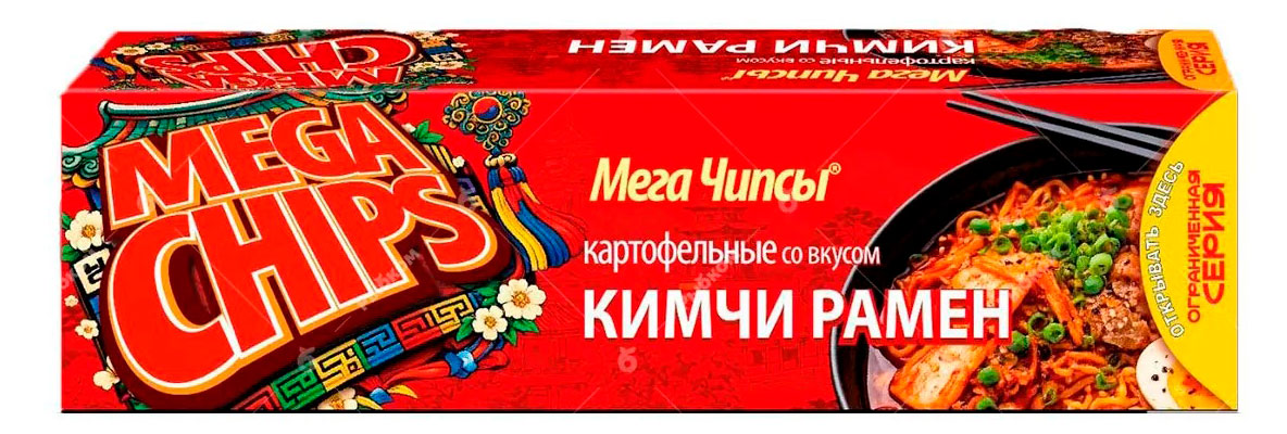 Изображение товара Чипсы картофельные Mega Chips в пластинах кимчи рамен, 100 г