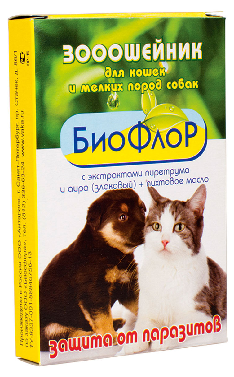 Ошейник от блох и клещей для кошек и мелких пород собак «БиоФлор», 35 см