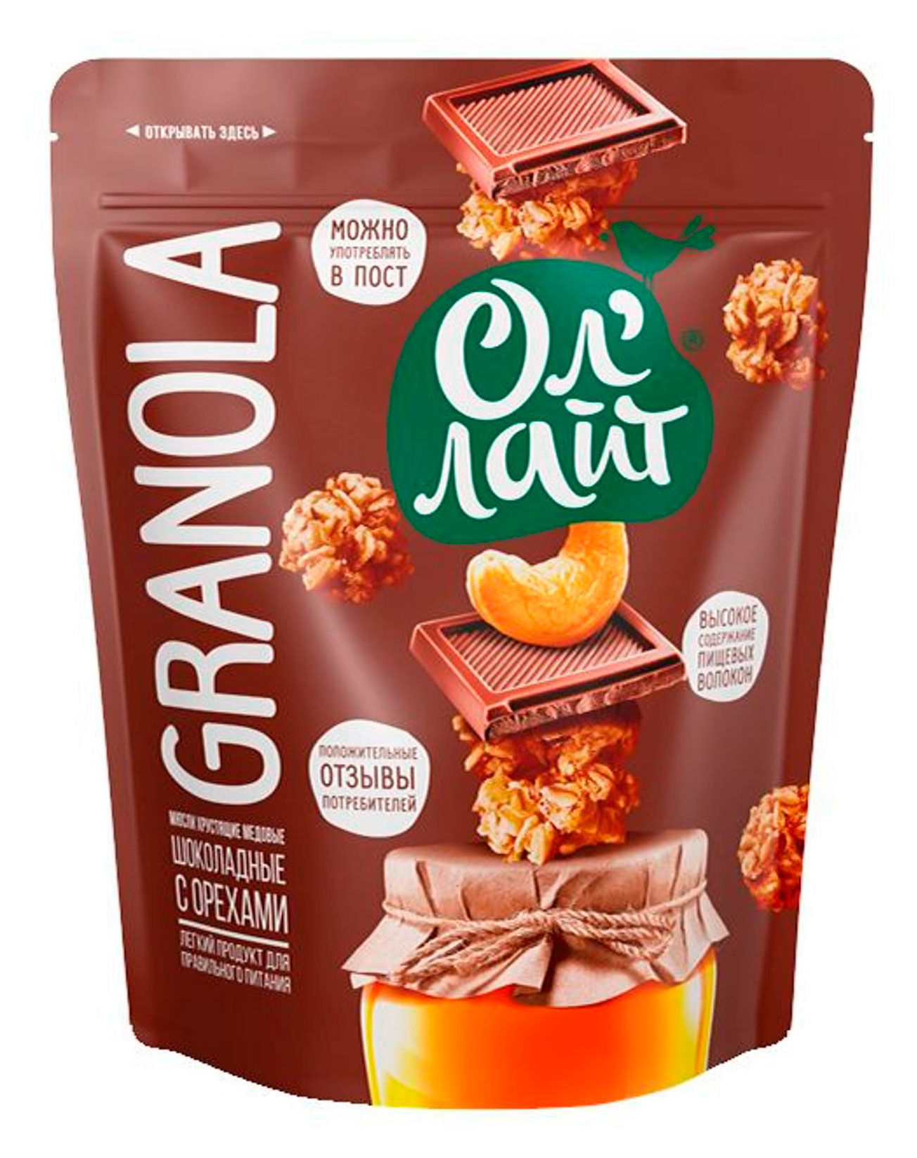 

Мюсли запеченные Ол'Лайт Granola шоколадные с орехами, 280 г