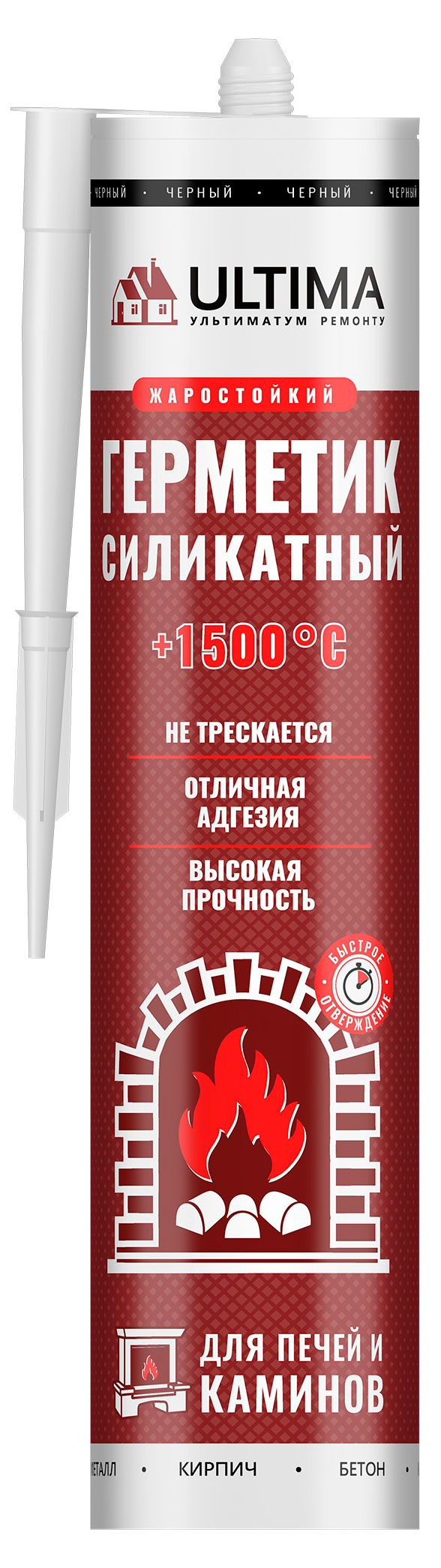 Изображение товара Герметик силикатный Ultima для печей термостойкий черный, 260 мл