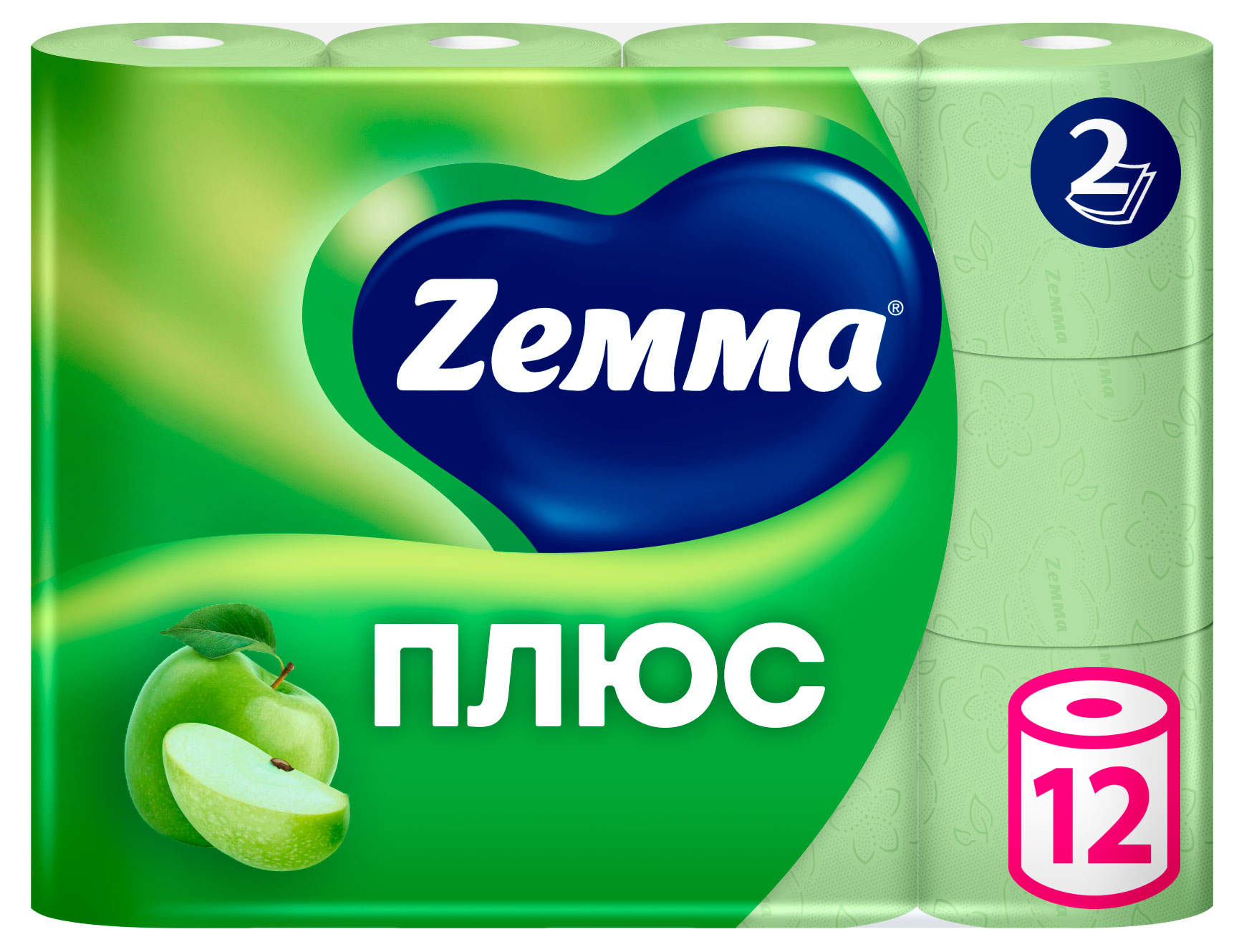 

Туалетная бумага Zemma Плюс Яблоко 2 слоя, 12 рулонов