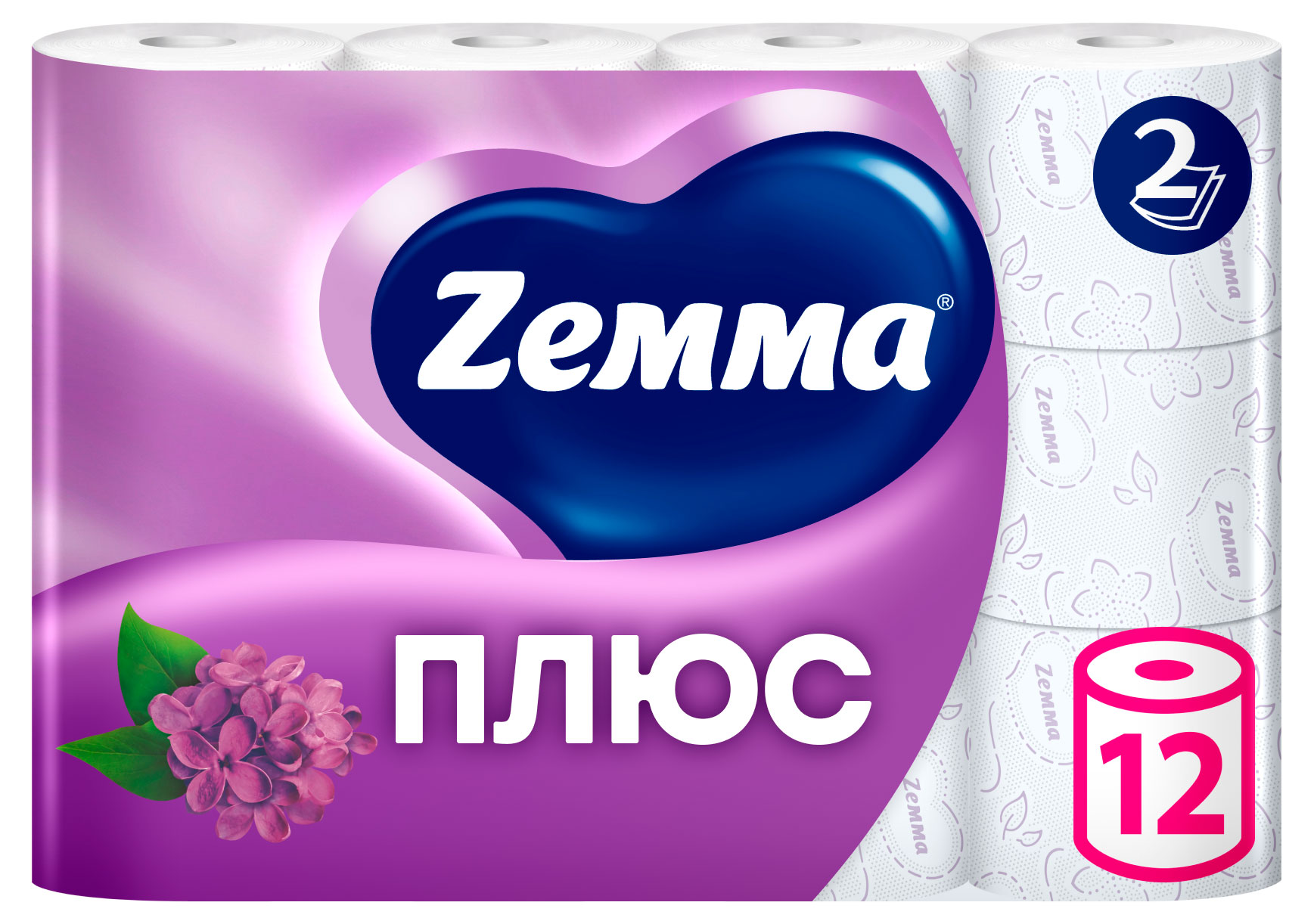 

Туалетная бумага Zemma Плюс Сирень 2 слоя, 12 рулонов