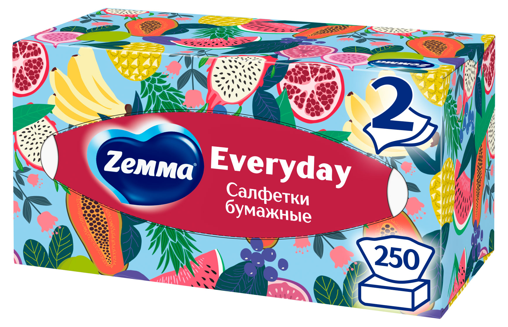 Изображение товара Салфетки бумажные в коробке Zemma Everyday 2 слоя, 250 шт