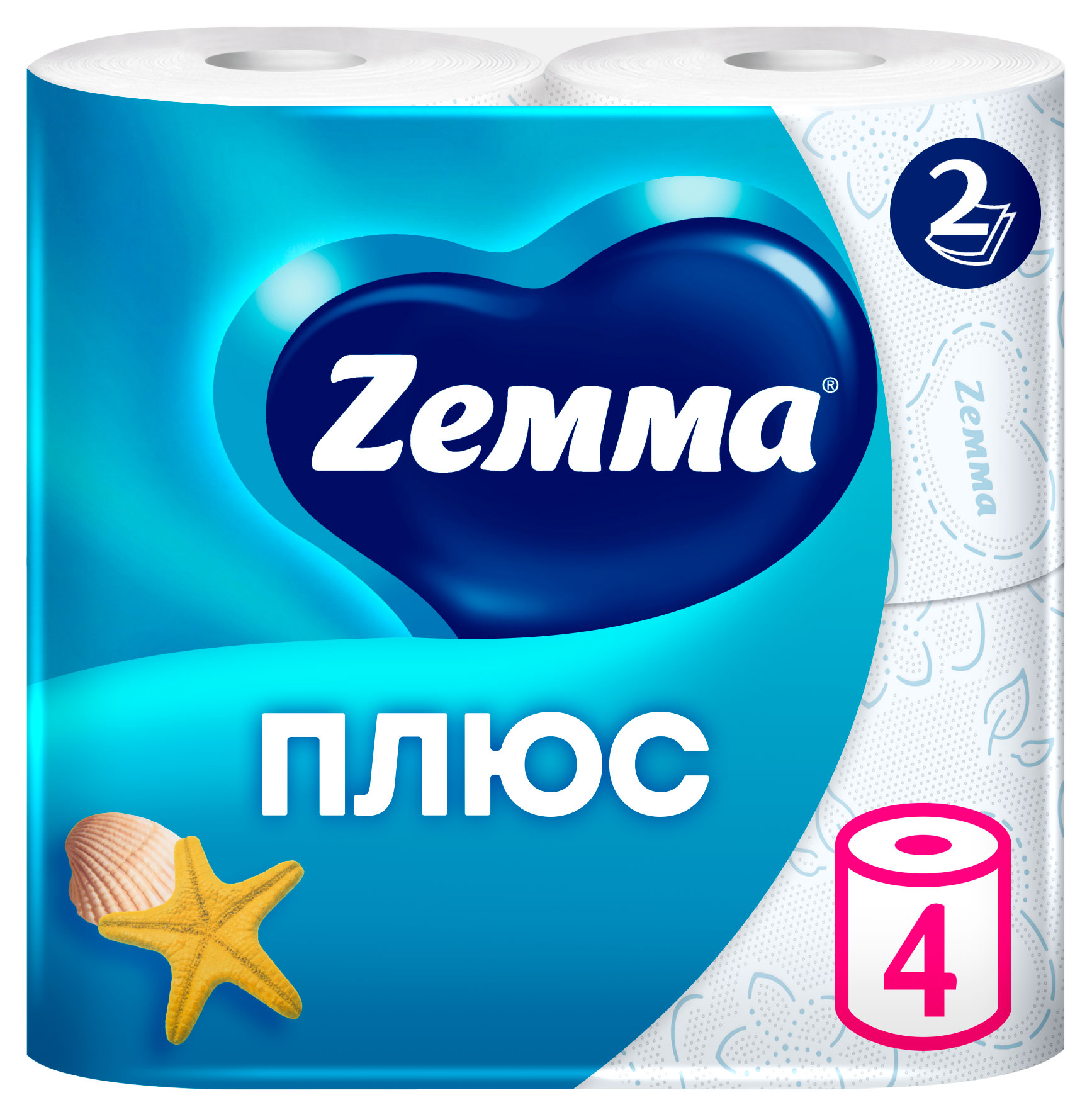 Изображение товара Туалетная бумага Zemma Плюс Океан 2 слоя, 4 рулона