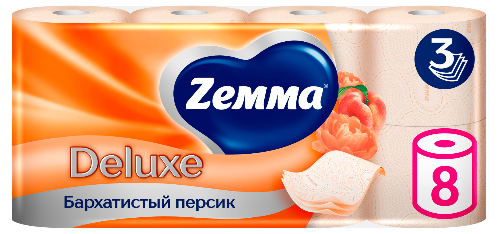 Изображение товара Туалетная бумага Zewa Deluxe Персик 3 слоя 8 рулонов