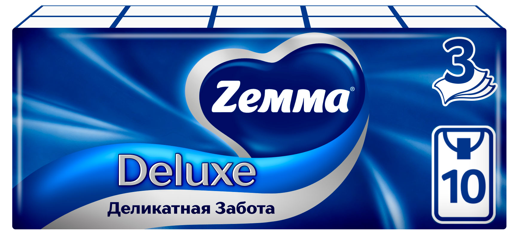 Изображение товара Платочки бумажные носовые Zemma Деликатная Забота 3 слоя, 10 х 10 шт