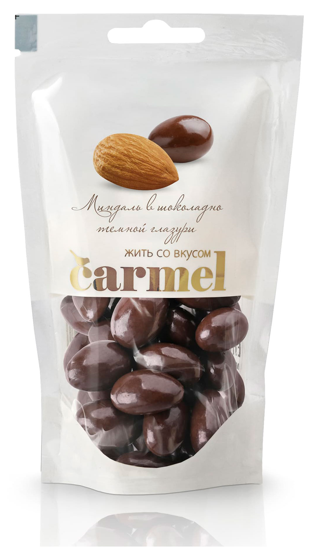 Изображение товара Миндаль Carmel в шоколадно-темной глазури 80 г - вкусное и изысканное лакомство