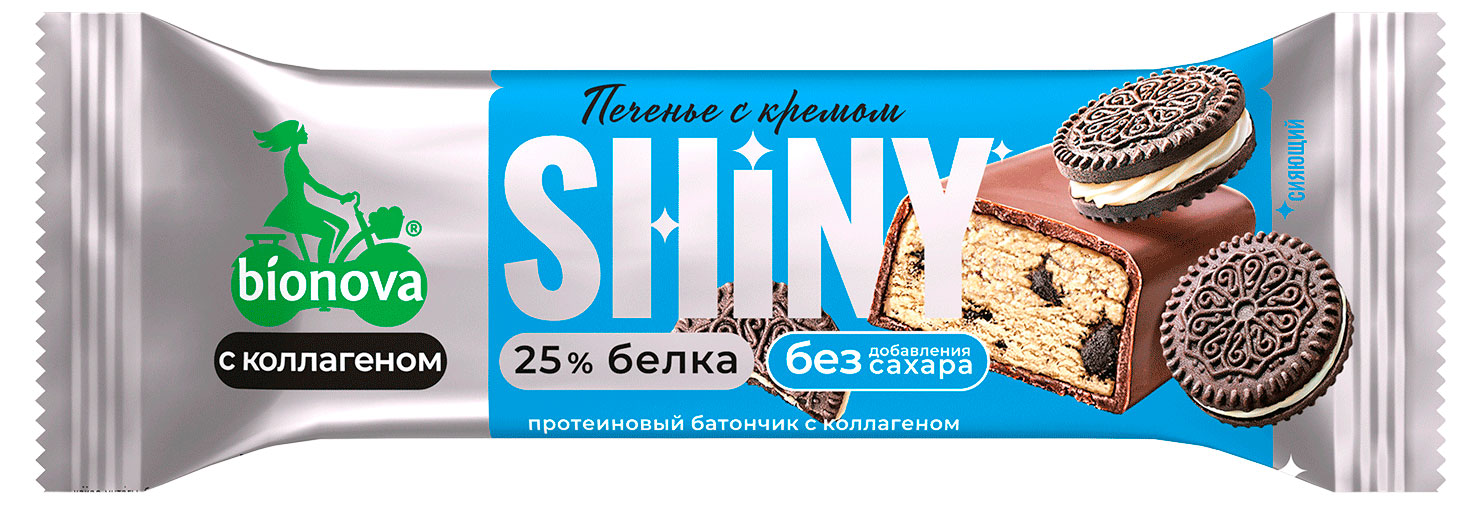 

Батончик протеиновый Bionova Shiny глазированный печенье с кремом без добавления сахара, 40 г