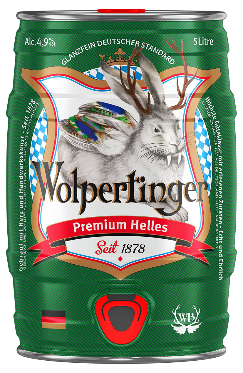 Изображение товара Пивной напиток светлый Wolpertinger Premium Helles фильтрованное 4,9% Германия, 5 л